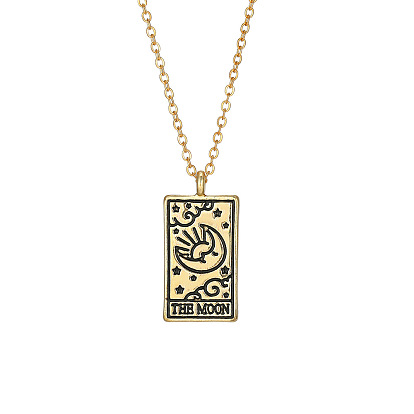 Rectangle with Word Alloy Pendant Necklace for Men Women, Golden