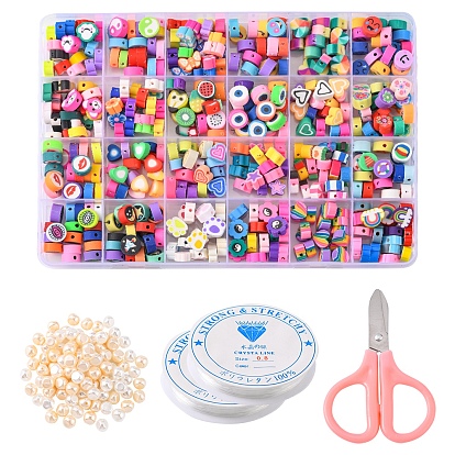 Kit de fabrication de bracelet de couleur bonbon bricolage, y compris nuage & papillon & coeur & étoile & perles rondes plates en argile polymère, pépites perles acryliques imitation de perles, ciseaux