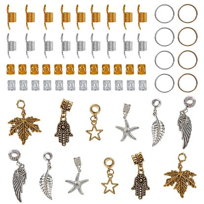 Hair Styling Tools Kits, with Aluminum Wire Hair Coil Cuffs, Dread Cuff Coil, Iron Jump Rings and Alloy European Dangle Charms