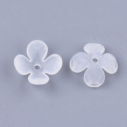 4-Petal Transparent Acrylic Bead Caps, Frosted, Flower