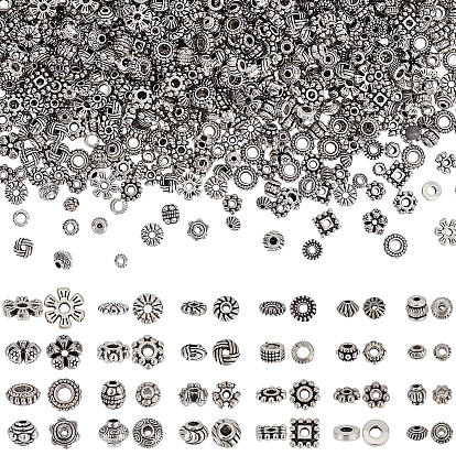 1200шт 24 стили тибетский стиль сплав разделители бусины, без свинца, без никеля и без кадмия, шестерня, рондель и ствол, разнообразные