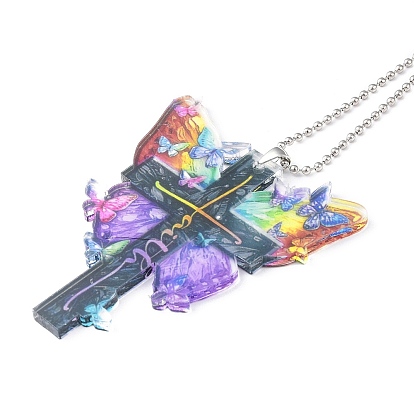 Colorful Butterfly Faith Jesus Cross Acrylic Pendant Decoration, for Car Rear View Mirror Hanging Ornament