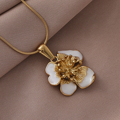 3 шт. Женские ожерелья в форме круглой змеиной цепи из нержавеющей стали с белой эмалью и подвеской в виде цветка