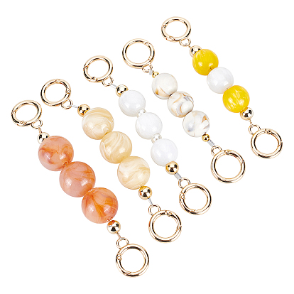 5pcs 5 chaîne d'extension de sac de style, avec des perles acryliques et des anneaux de porte à ressort en alliage d'or léger, pour le remplacement de la rallonge de sangle de sac