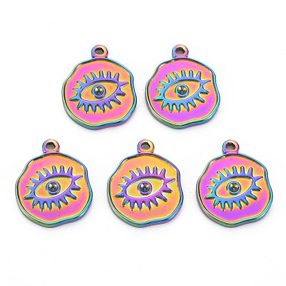 Rainbow Color 201 Stainless Steel Pendant Rhinestone Settings, Eye