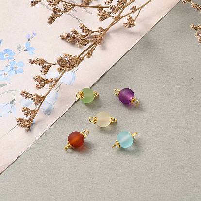 Transparent Frosted Glass Links, with Golden Tone Alloy Flower Daisy Spacer Beads and Brass Findings, Round