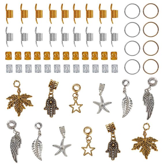 Hair Styling Tools Kits, with Aluminum Wire Hair Coil Cuffs, Dread Cuff Coil, Iron Jump Rings and Alloy European Dangle Charms