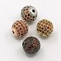 Brass Cubic Zirconia Beads, Round, 10mm, Hole: 1.5mm