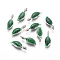Antique Silver Plated Alloy Pendants, with Enamel, Leaf