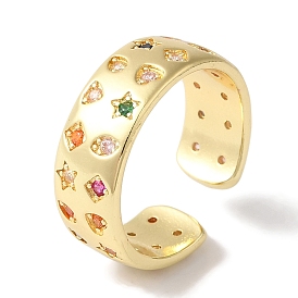 Brass Micro Pave Colorful Cubic Zirconia Star/Rhombus/Heart Wide Open Cuff Rings for Women