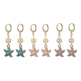 Starfish Synthetic Crackle Quartz Hoop Earrings, Alloy Dangle Earrings for Women