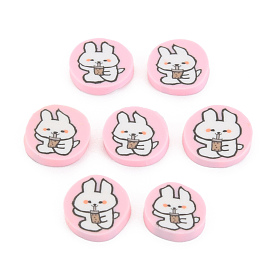 Handmade Polymer Clay Cabochons, Flat Round with Rabbit