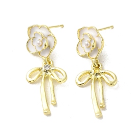 Flower Alloy Pave Cubic Zirconia & Enamel Stud Earrings, Bowknot Charm Earrings for Women