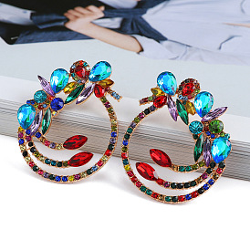 Metal Inlaid Imitation Pearl Geometric Crystal Earrings, Trendy and Versatile.