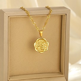 304 Stainless Steel Embossed Flower Pendant Necklaces for Women