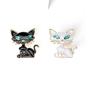 Enamel Pin, Alloy Rhinestone Brooch for Backpack Clothes, Cat Shape