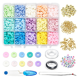 Nbeads Eco-Friendly Handmade Polymer Clay Beads, Sewing Scissors, 304 Stainless Steel Beading Tweezers, Iron Open Jump Rings, Opaque Acrylic Beads, Elastic Beading Thread