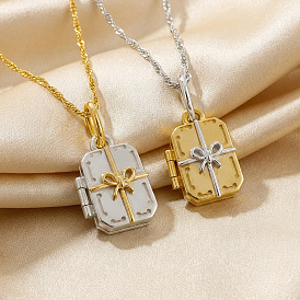 Two Tone Brass Openable Gift Box Photo Locket Pendant Necklaces for Women