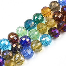 Electroplate Transparent Glass Beads Strands, AB Color Plated, Faceted, Round