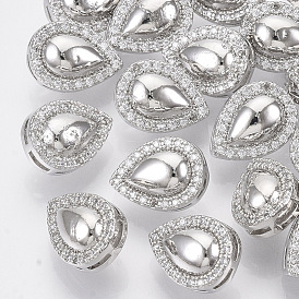 Brass Shank Buttons, with Micro Pave Cubic Zirconia, Teardrop, Clear