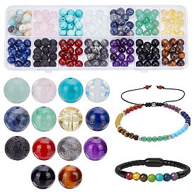 168шт 14 стили наборы бусин из смешанных драгоценных камней, круглые, смешанные окрашенные и неокрашенные