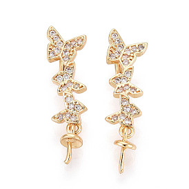 Латунный микро-паве кубический кубик циркония жемчужина, бабочка, за половину пробурено бисера