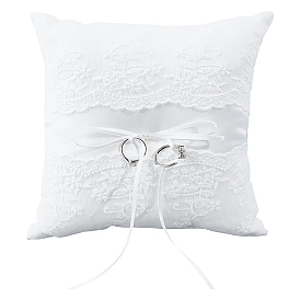 Square Polyester Lace Wedding Ring Display Pillow with Bowknot