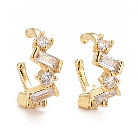 Clear Cubic Zirconia Cuff Earrings, Rack Plating Brass Jewelry for Women, Cadmium Free & Lead Free