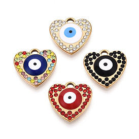 304 из нержавеющей стали горный хрусталь подвески, обереги в форме сердца и от сглаза, с эмалью, вакуумное покрытие pvd, реальный 18 k позолоченный