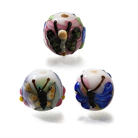 Бусины лэмпворк , круглый с бабочкой и цветком