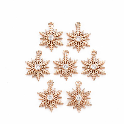 Placage de crémaillère en laiton micro pavé pendentifs en zircone cubique claire, plaqué longue durée, sans cadmium et sans plomb, flocon de neige