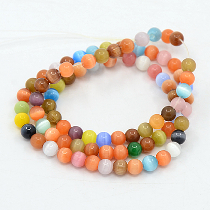 Cat Eye Beads Strands, Round, 5mm, Hole: 1mm, about 85pcs/strand, 16 inch