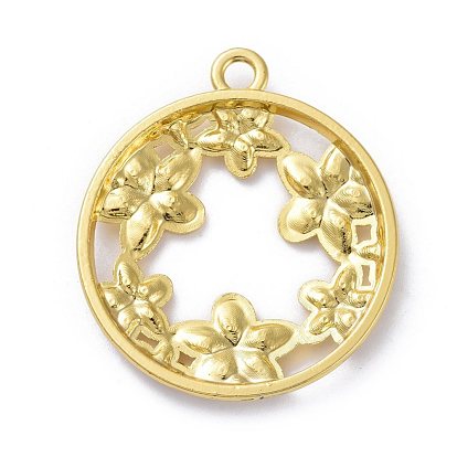 Zinc Alloy Open Back Bezel Pendants, For DIY UV Resin, Epoxy Resin, Pressed Flower Jewelry, Flat Round with Flower