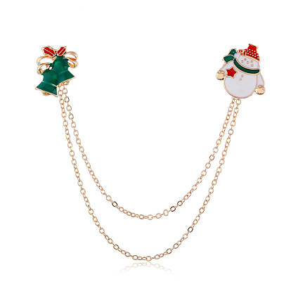 Christmas Bell Santa Claus Enamel Pin Chain Brooch Fashion Accessory