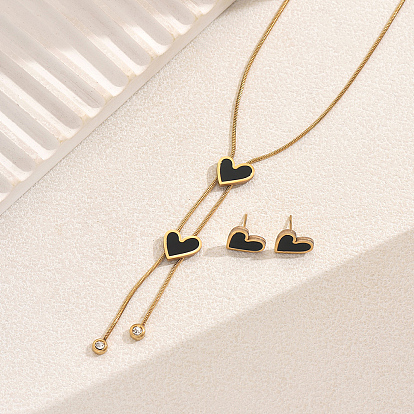 Комплект украшений из нержавеющей стали в форме сердца, цветка, веера, кисточки для женщин, комплекты из ожерелий-лариатов и серег-гвоздиков