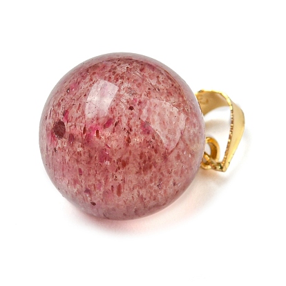 Natural Gemstone Sphere Pendants, Round Charms with Golden Plated Alloy Snap on Bails