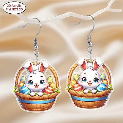 Пасхальные акриловые серьги-подвески, кролик с яйцом, платина