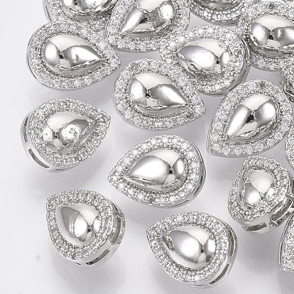Brass Shank Buttons, with Micro Pave Cubic Zirconia, Teardrop, Clear