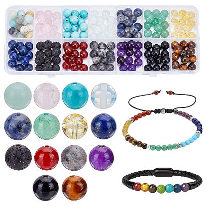 168шт 14 стили наборы бусин из смешанных драгоценных камней, круглые, смешанные окрашенные и неокрашенные