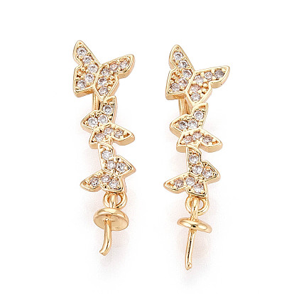 Латунный микро-паве кубический кубик циркония жемчужина, бабочка, за половину пробурено бисера