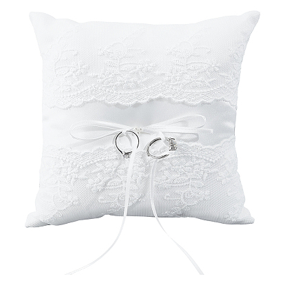 Square Polyester Lace Wedding Ring Display Pillow with Bowknot