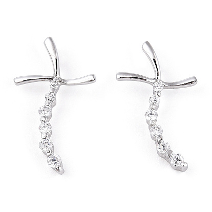 Rhodium Plated 925 Sterling Silver Pave Clear Cubic Zirconia Pendants, Twisted Cross Charms wit 925 Stamp