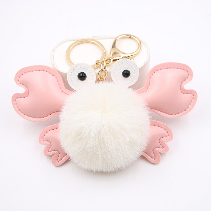 Crab Pom-Pom Bag Charm Keychain Backpack Accessory Purse Pendant Gift