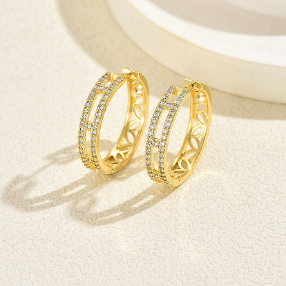 Полые латунные серьги-кольца с прозрачными кубическими циркониями