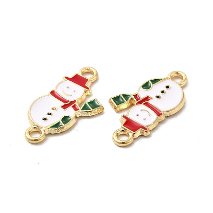 Christmas Theme Alloy Enamel Connector Charms, White Snowman Links
