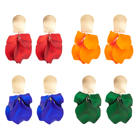 4 пары 4 цвета изысканные акриловые серьги-гвоздики с лепестками, длинные серьги-капли из золотого сплава для женщин