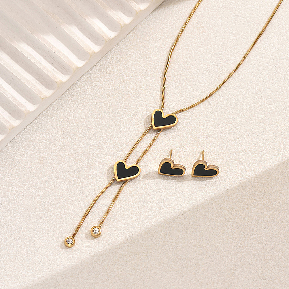 Комплект украшений из нержавеющей стали в форме сердца, цветка, веера, кисточки для женщин, комплекты из ожерелий-лариатов и серег-гвоздиков