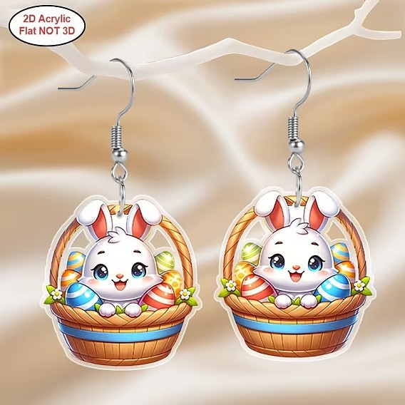 Пасхальные акриловые серьги-подвески, кролик с яйцом, платина