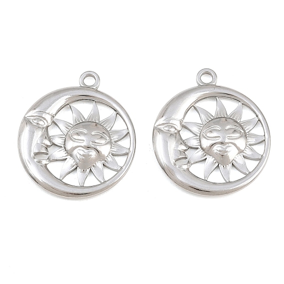 304 Stainless Steel Pendants, Sun & Moon with Face Charms
