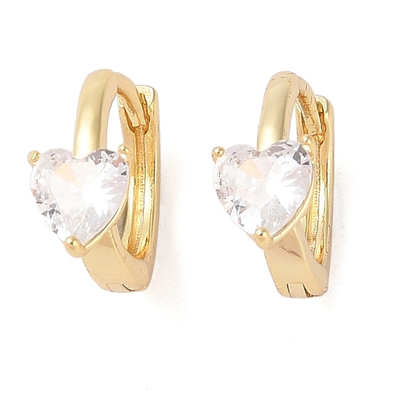 Brass with Clear Cubic Zirconia Hoop Earring, Heart